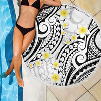Plumeria With White Polynesian Tattoo Pattern Beach Blanket