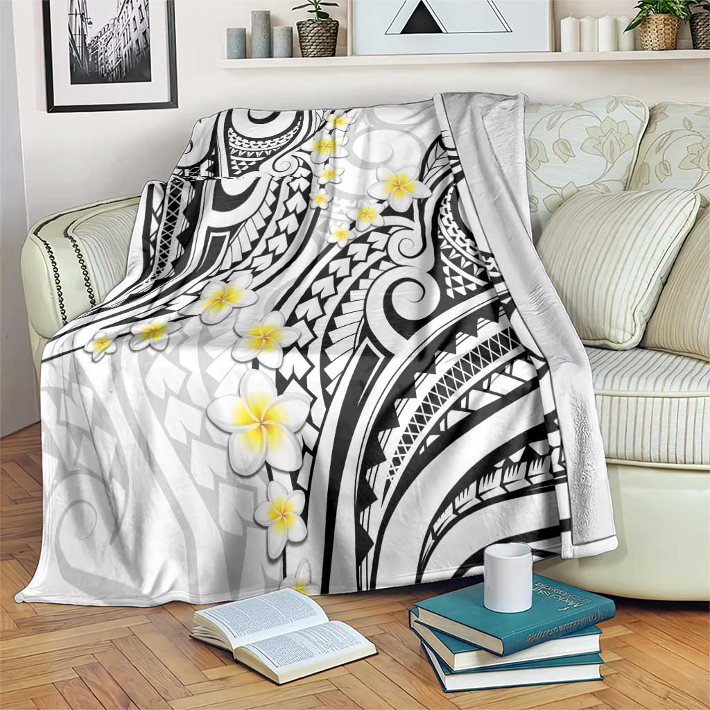 Plumeria With White Polynesian Tattoo Pattern Blanket LT05 White - Polynesian Pride