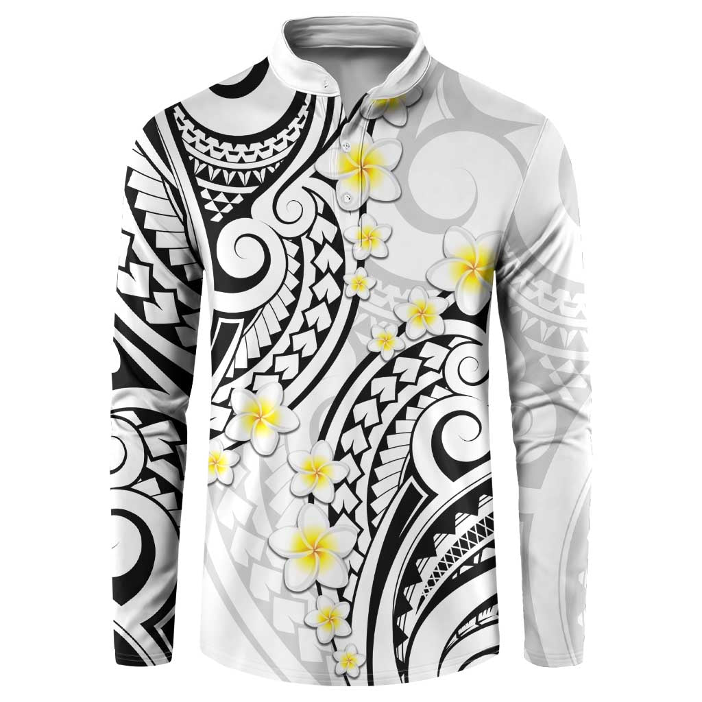 Plumeria With White Polynesian Tattoo Pattern Button Sweatshirt