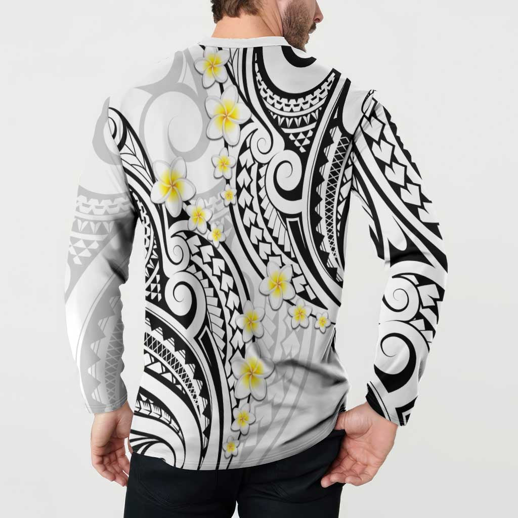 Plumeria With White Polynesian Tattoo Pattern Button Sweatshirt