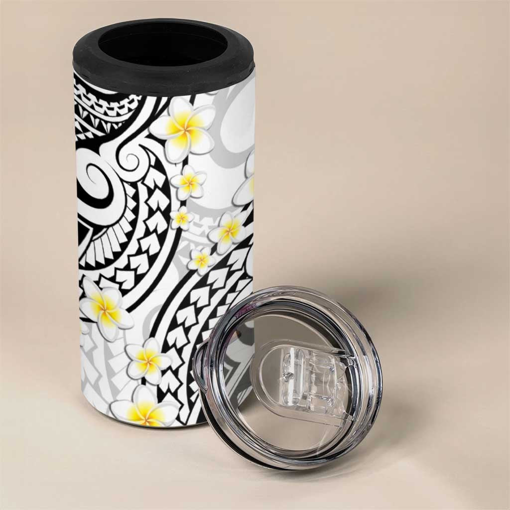 Plumeria With White Polynesian Tattoo Pattern 4 in 1 Can Cooler Tumbler