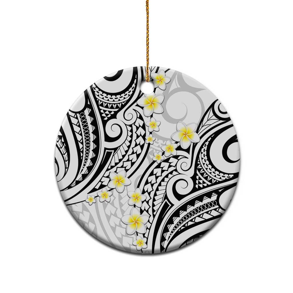 Plumeria With White Polynesian Tattoo Pattern Ceramic Ornament