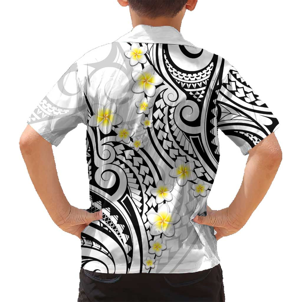 Plumeria With White Polynesian Tattoo Pattern Family Matching Long Sleeve Bodycon Dress and Hawaiian Shirt
