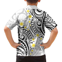 Plumeria With White Polynesian Tattoo Pattern Family Matching Long Sleeve Bodycon Dress and Hawaiian Shirt