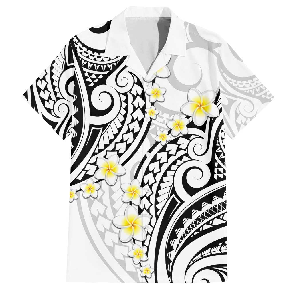 Plumeria With White Polynesian Tattoo Pattern Family Matching Long Sleeve Bodycon Dress and Hawaiian Shirt