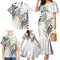 Plumeria With White Polynesian Tattoo Pattern Family Matching Mermaid Dress and Hawaiian Shirt LT05 - Polynesian Pride