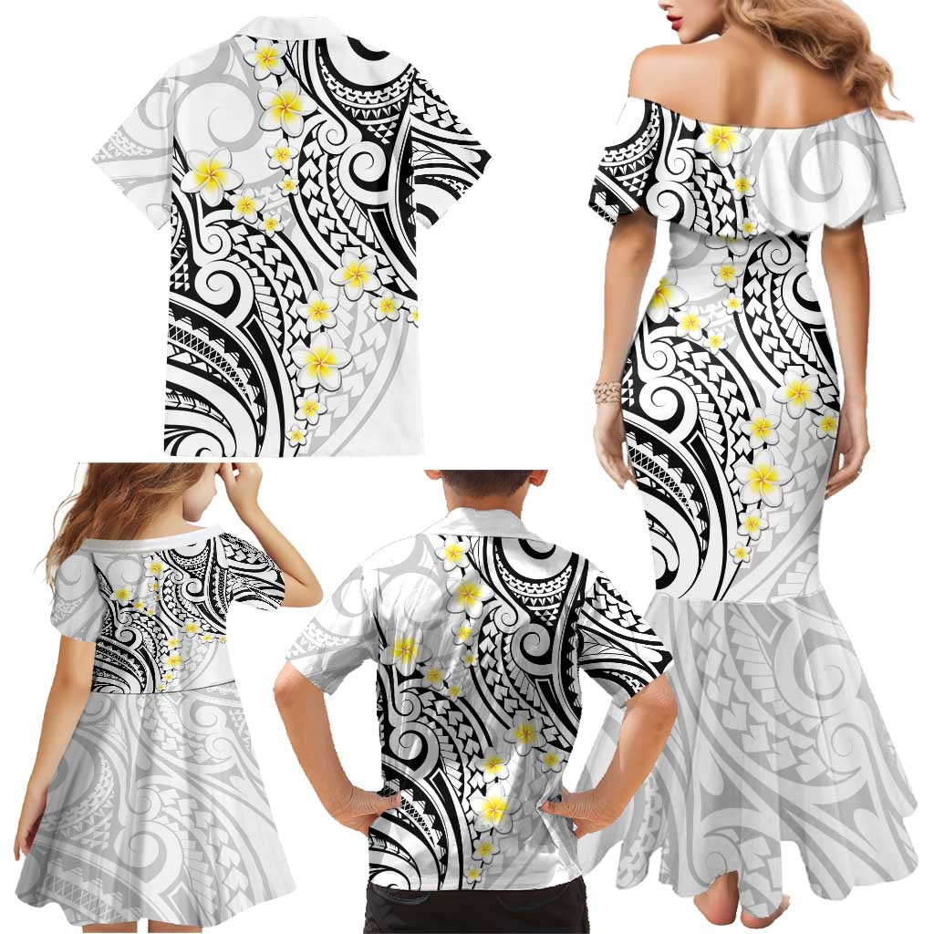 Plumeria With White Polynesian Tattoo Pattern Family Matching Mermaid Dress and Hawaiian Shirt LT05 - Polynesian Pride
