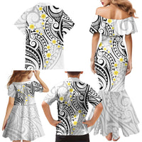 Plumeria With White Polynesian Tattoo Pattern Family Matching Mermaid Dress and Hawaiian Shirt LT05 - Polynesian Pride