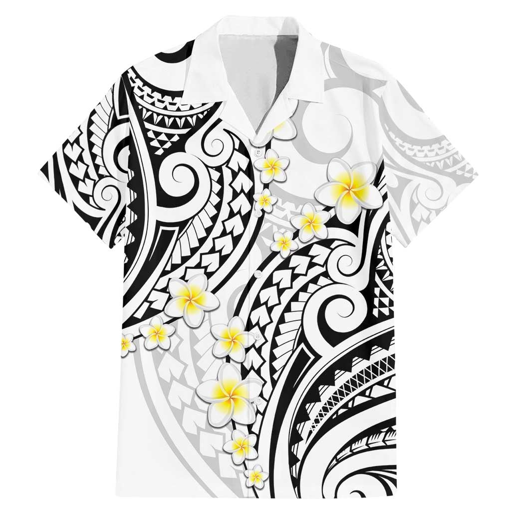 Plumeria With White Polynesian Tattoo Pattern Family Matching Mermaid Dress and Hawaiian Shirt LT05 Dad's Shirt - Short Sleeve White - Polynesian Pride