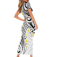 Plumeria With White Polynesian Tattoo Pattern Family Matching Short Sleeve Bodycon Dress and Hawaiian Shirt LT05 - Polynesian Pride