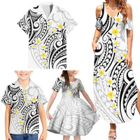 Plumeria With White Polynesian Tattoo Pattern Family Matching Summer Maxi Dress and Hawaiian Shirt LT05 - Polynesian Pride