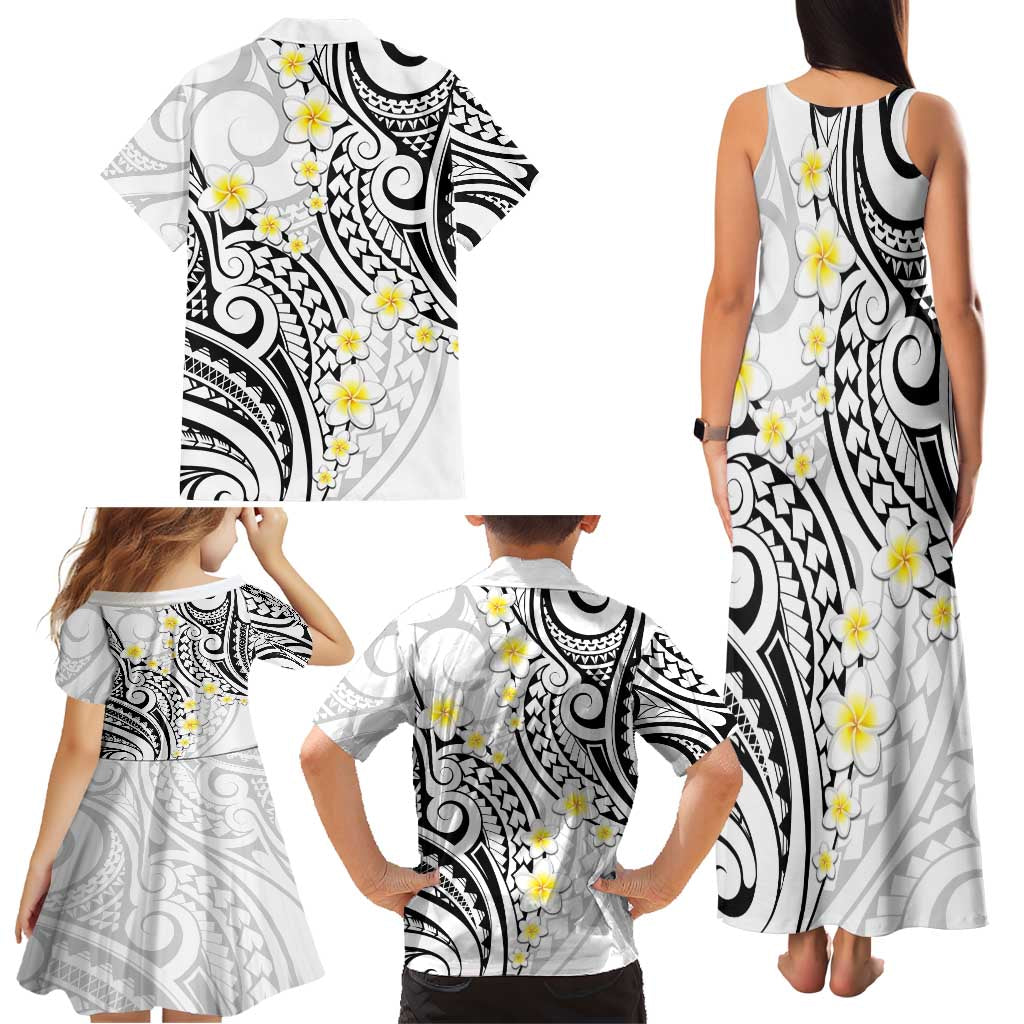 Plumeria With White Polynesian Tattoo Pattern Family Matching Tank Maxi Dress and Hawaiian Shirt LT05 - Polynesian Pride