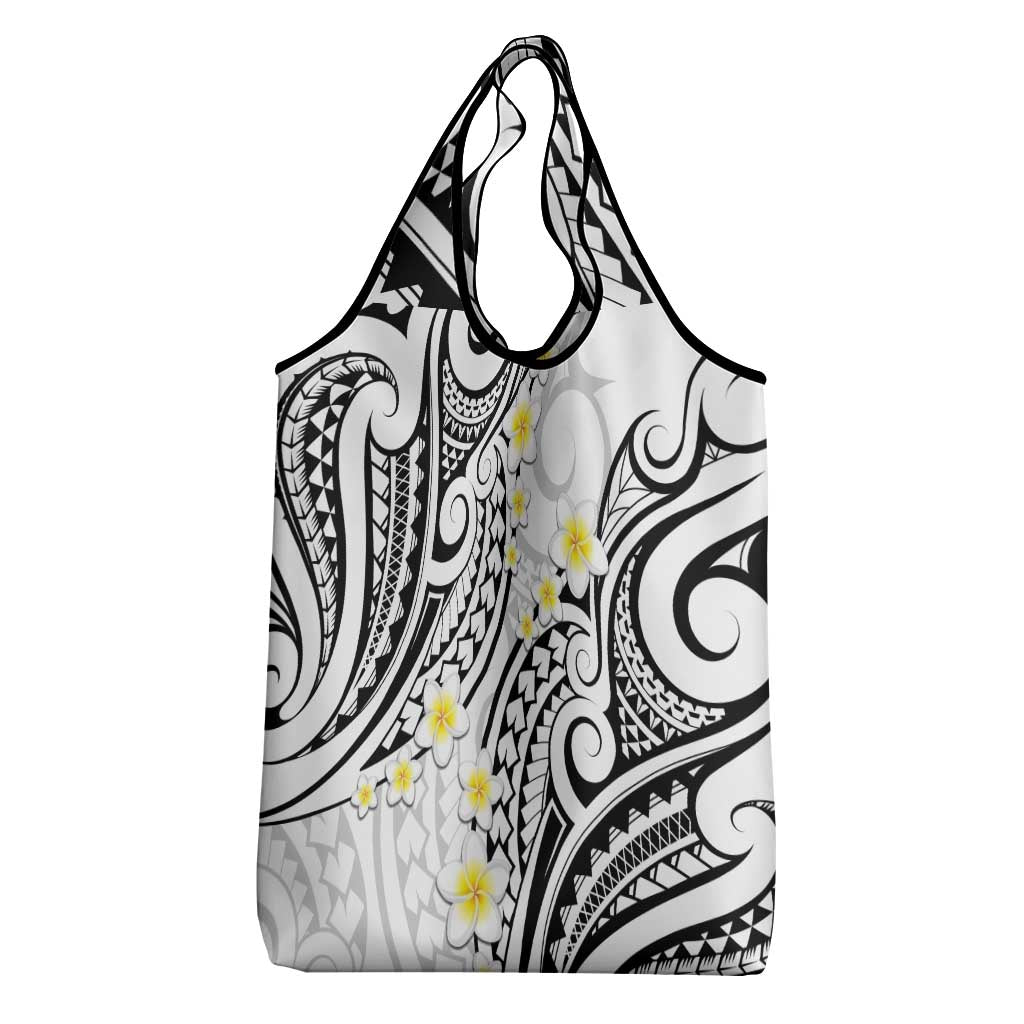 Plumeria With White Polynesian Tattoo Pattern Grocery Bag