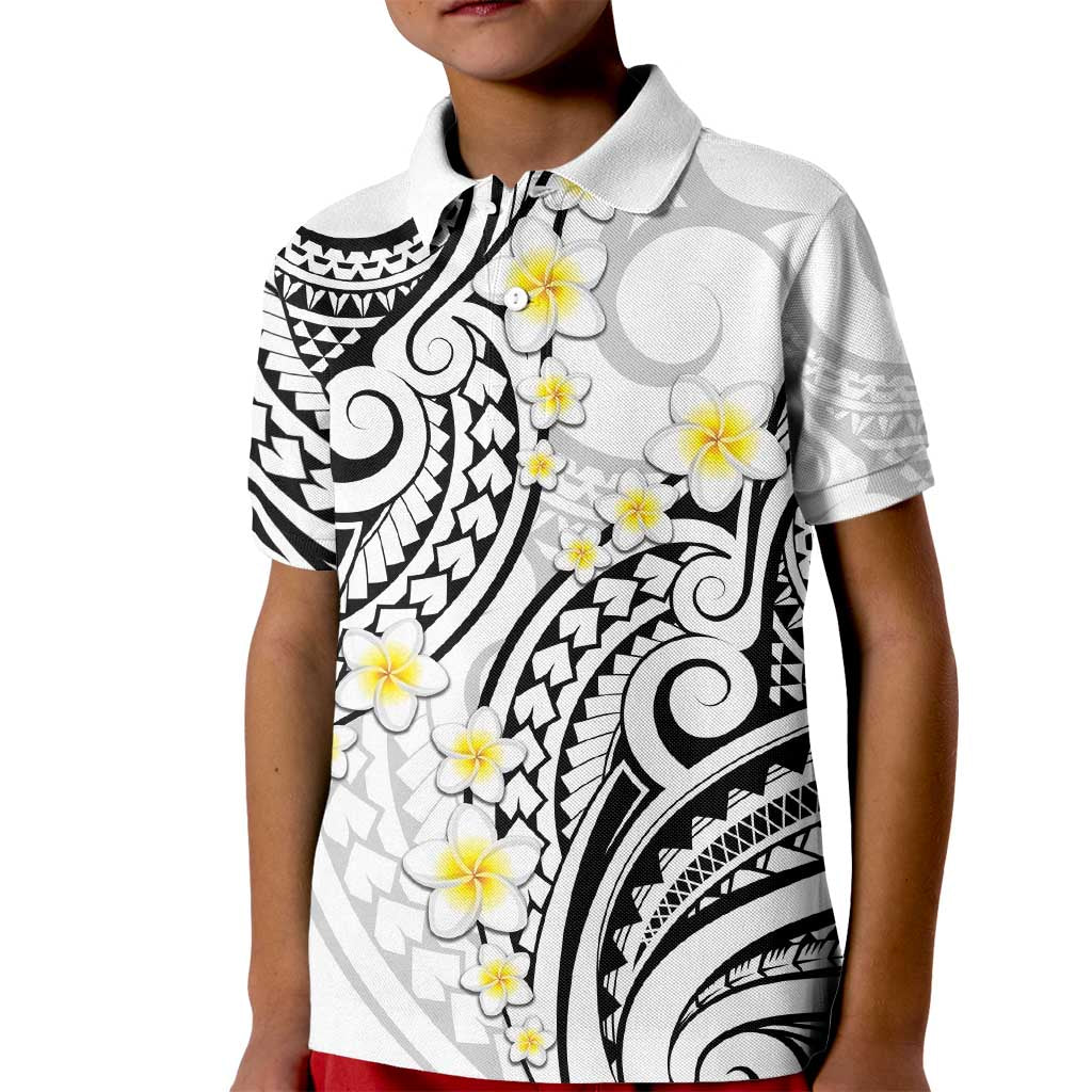 Plumeria With White Polynesian Tattoo Pattern Kid Polo Shirt LT05 Kid White - Polynesian Pride