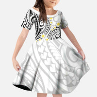 Plumeria With White Polynesian Tattoo Pattern Kid Short Sleeve Dress LT05 KID White - Polynesian Pride