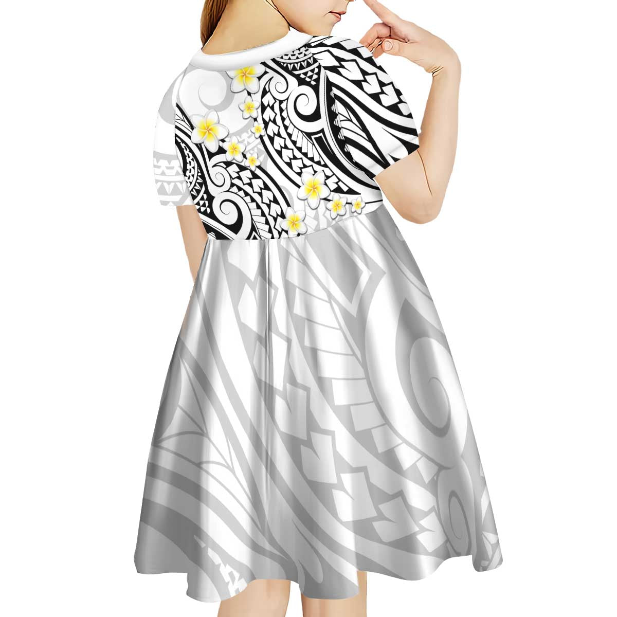 Plumeria With White Polynesian Tattoo Pattern Kid Short Sleeve Dress LT05 - Polynesian Pride