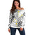 Plumeria With White Polynesian Tattoo Pattern Off Shoulder Sweater