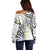 Plumeria With White Polynesian Tattoo Pattern Off Shoulder Sweater