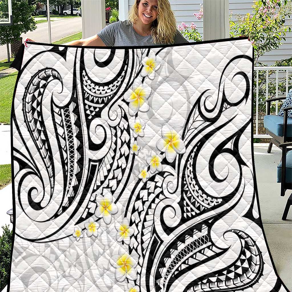 Plumeria With White Polynesian Tattoo Pattern Quilt LT05 White - Polynesian Pride