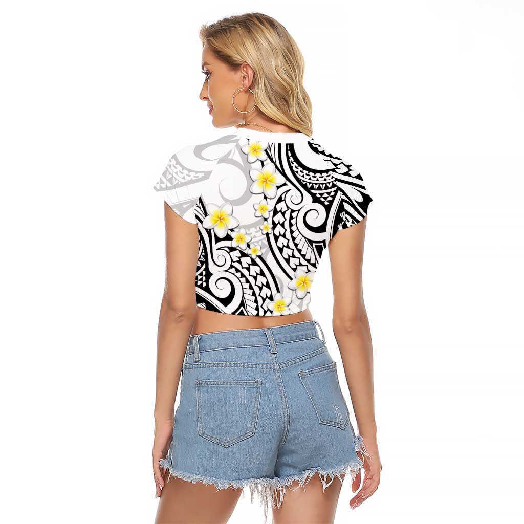 Plumeria With White Polynesian Tattoo Pattern Raglan Cropped T Shirt LT05 - Polynesian Pride