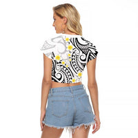Plumeria With White Polynesian Tattoo Pattern Raglan Cropped T Shirt LT05 - Polynesian Pride