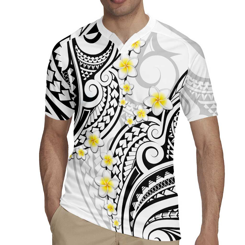 Plumeria With White Polynesian Tattoo Pattern Rugby Jersey