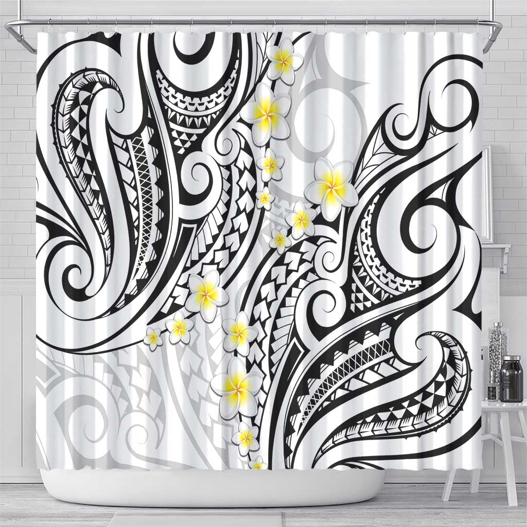 Plumeria With White Polynesian Tattoo Pattern Shower Curtain LT05 - Polynesian Pride