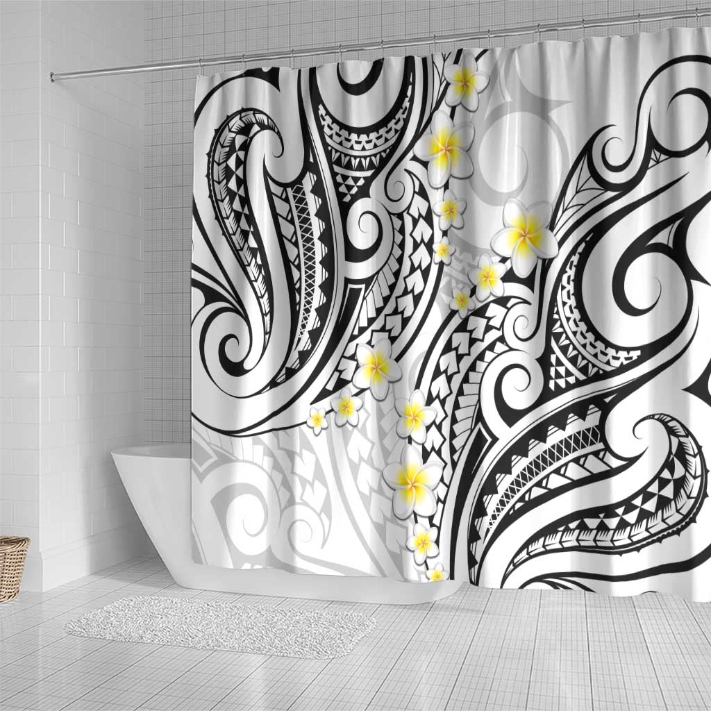 Plumeria With White Polynesian Tattoo Pattern Shower Curtain LT05 - Polynesian Pride