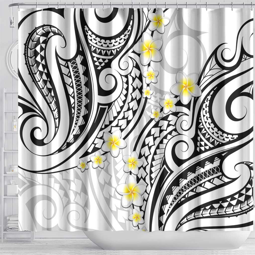 Plumeria With White Polynesian Tattoo Pattern Shower Curtain LT05 - Polynesian Pride