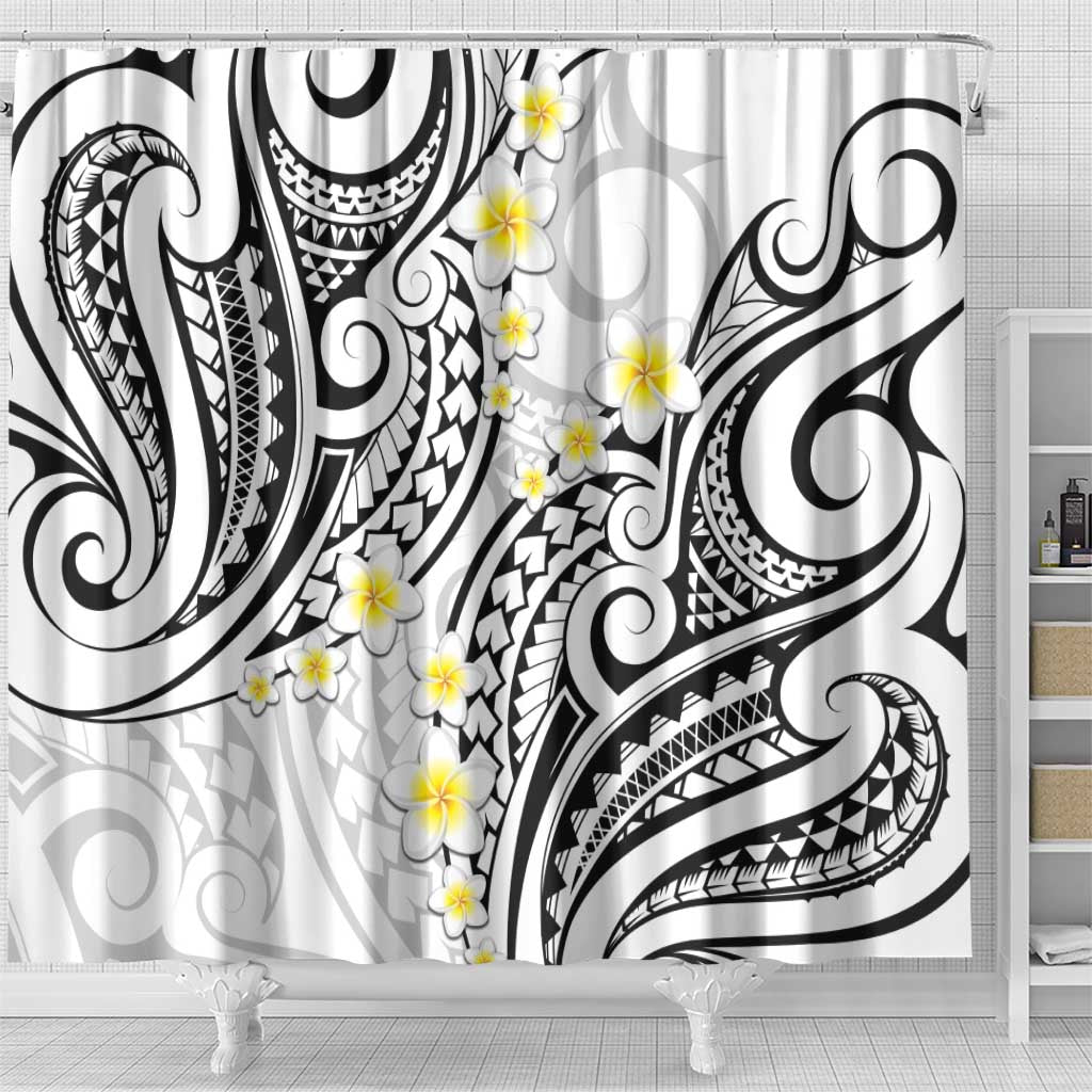 Plumeria With White Polynesian Tattoo Pattern Shower Curtain LT05 - Polynesian Pride