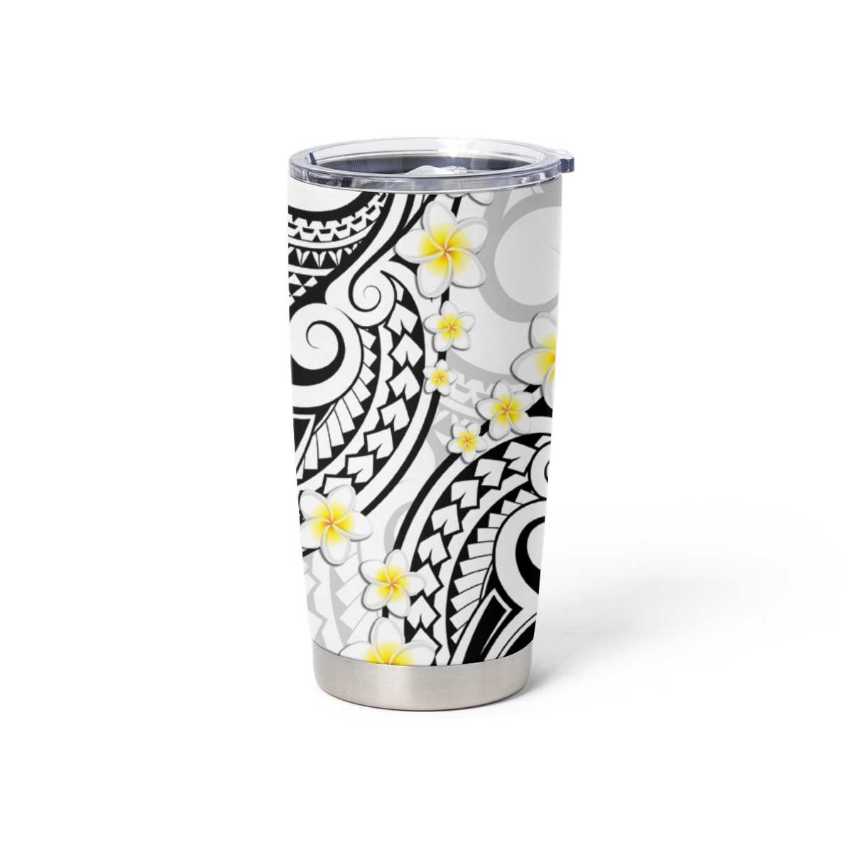 Plumeria With White Polynesian Tattoo Pattern Tumbler Cup