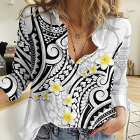 Plumeria With White Polynesian Tattoo Pattern Women Casual Shirt LT05 Female White - Polynesian Pride