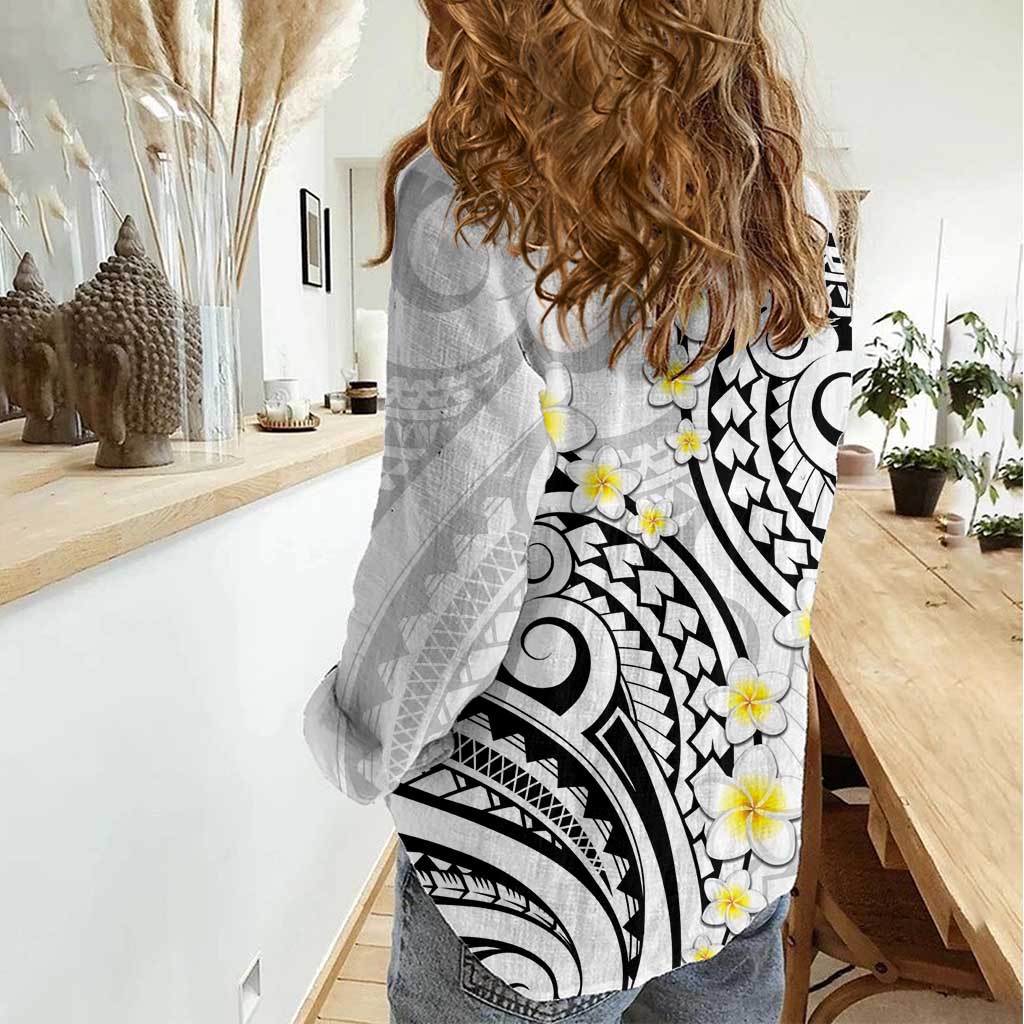 Plumeria With White Polynesian Tattoo Pattern Women Casual Shirt LT05 - Polynesian Pride