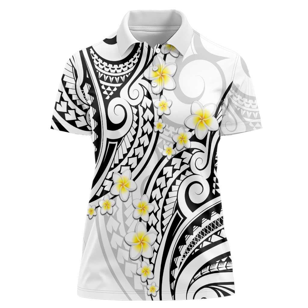 Plumeria With White Polynesian Tattoo Pattern Women Polo Shirt