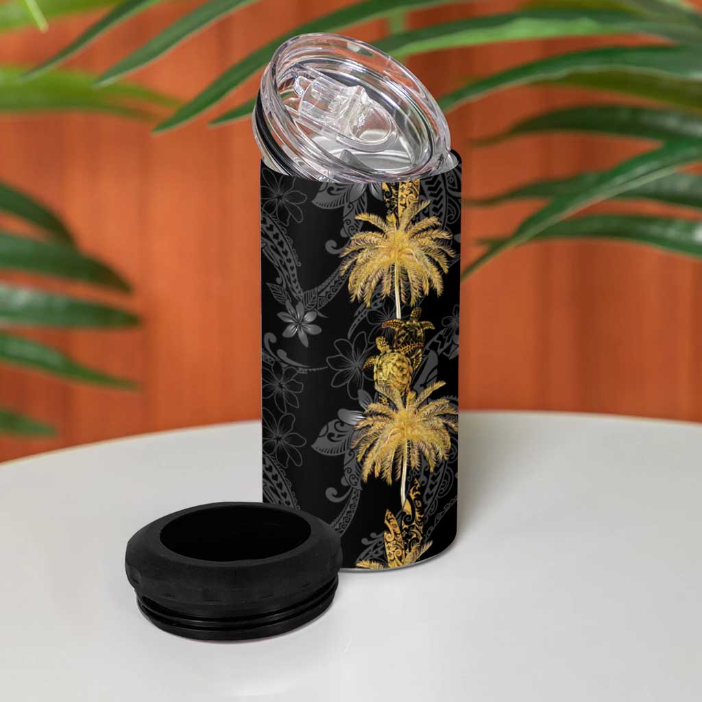 Hawaiian Honu And Surfboards 4 in 1 Can Cooler Tumbler Gold Style - Polynesian Pride