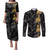 Hawaiian Honu And Surfboards Couples Matching Puletasi and Long Sleeve Button Shirt Gold Style - Polynesian Pride