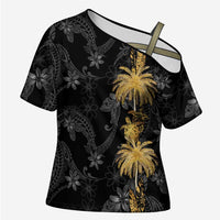 Hawaiian Honu And Surfboards Cross Shoulder Shirt Gold Style - Polynesian Pride
