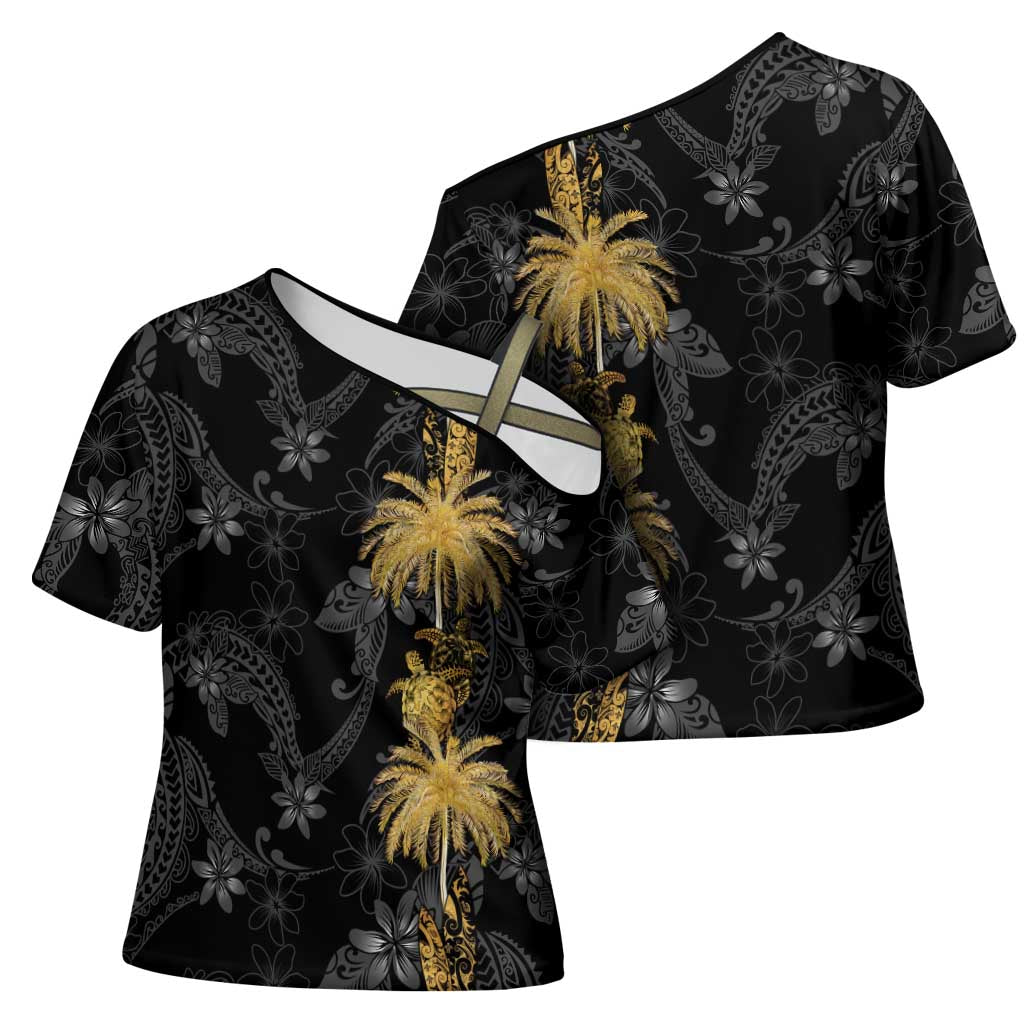 Hawaiian Honu And Surfboards Cross Shoulder Shirt Gold Style - Polynesian Pride