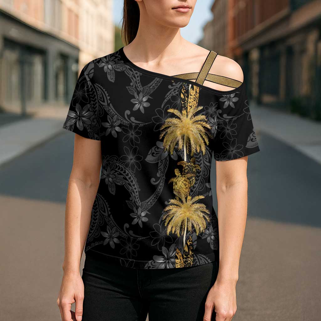Hawaiian Honu And Surfboards Cross Shoulder Shirt Gold Style - Polynesian Pride