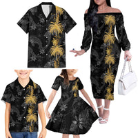 Hawaiian Honu And Surfboards Family Matching Off The Shoulder Long Sleeve Dress and Hawaiian Shirt Gold Style - Polynesian Pride