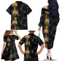 Hawaiian Honu And Surfboards Family Matching Off The Shoulder Long Sleeve Dress and Hawaiian Shirt Gold Style - Polynesian Pride