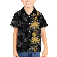 Hawaiian Honu And Surfboards Family Matching Off The Shoulder Long Sleeve Dress and Hawaiian Shirt Gold Style - Polynesian Pride