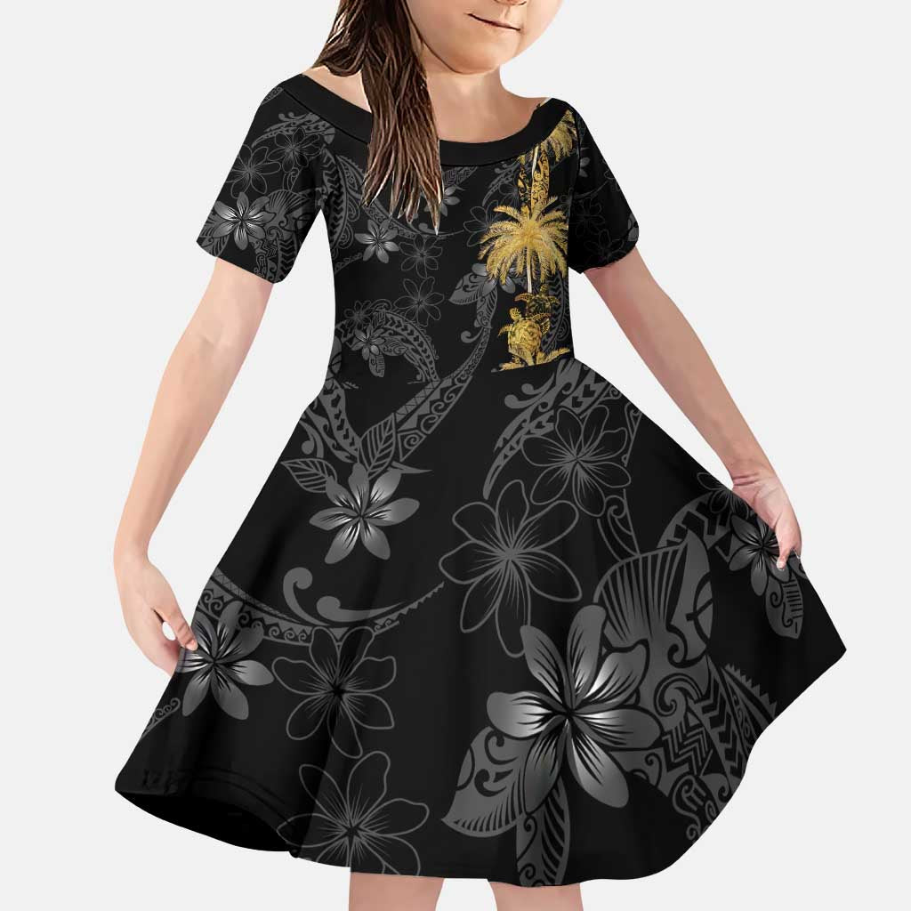 Hawaiian Honu And Surfboards Family Matching Puletasi and Hawaiian Shirt Gold Style LT05 Daughter's Dress Gold - Polynesian Pride