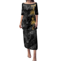 Hawaiian Honu And Surfboards Family Matching Puletasi and Hawaiian Shirt Gold Style LT05 Mom's Dress Gold - Polynesian Pride