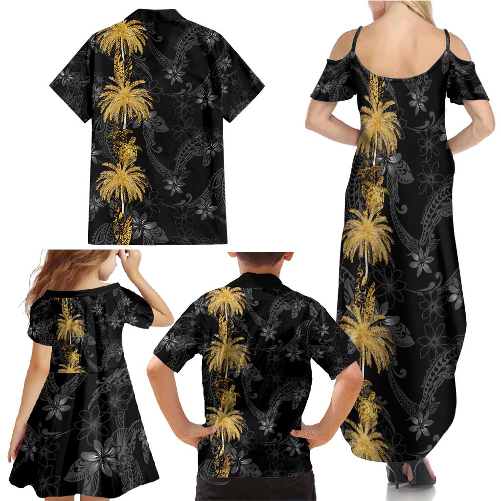 Hawaiian Honu And Surfboards Family Matching Summer Maxi Dress and Hawaiian Shirt Gold Style - Polynesian Pride