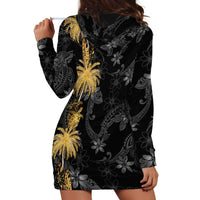 Hawaiian Honu And Surfboards Hoodie Dress Gold Style - Polynesian Pride