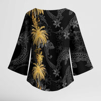 Hawaiian Honu And Surfboards Kimono Sleeve Blouse Gold Style - Polynesian Pride