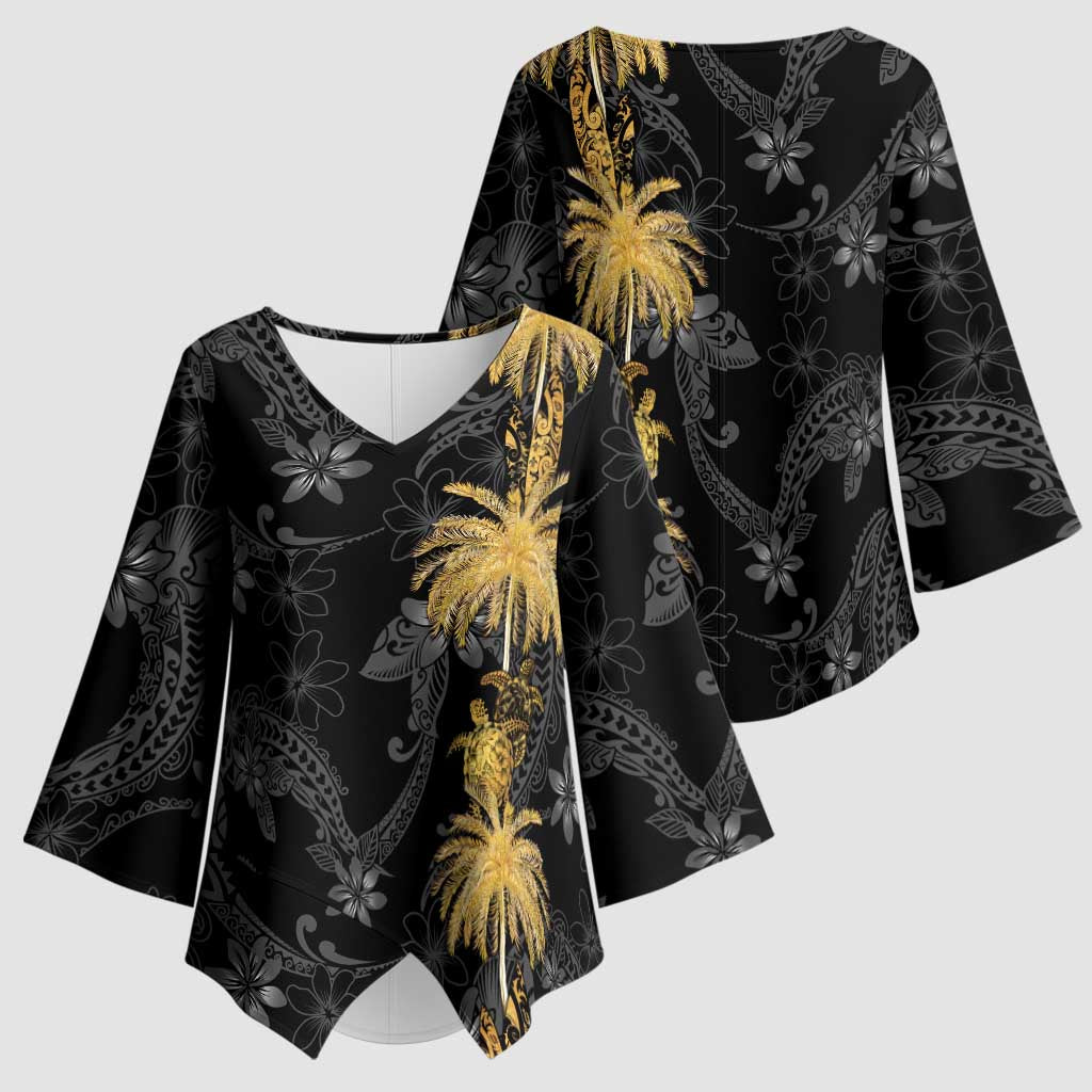 Hawaiian Honu And Surfboards Kimono Sleeve Blouse Gold Style - Polynesian Pride