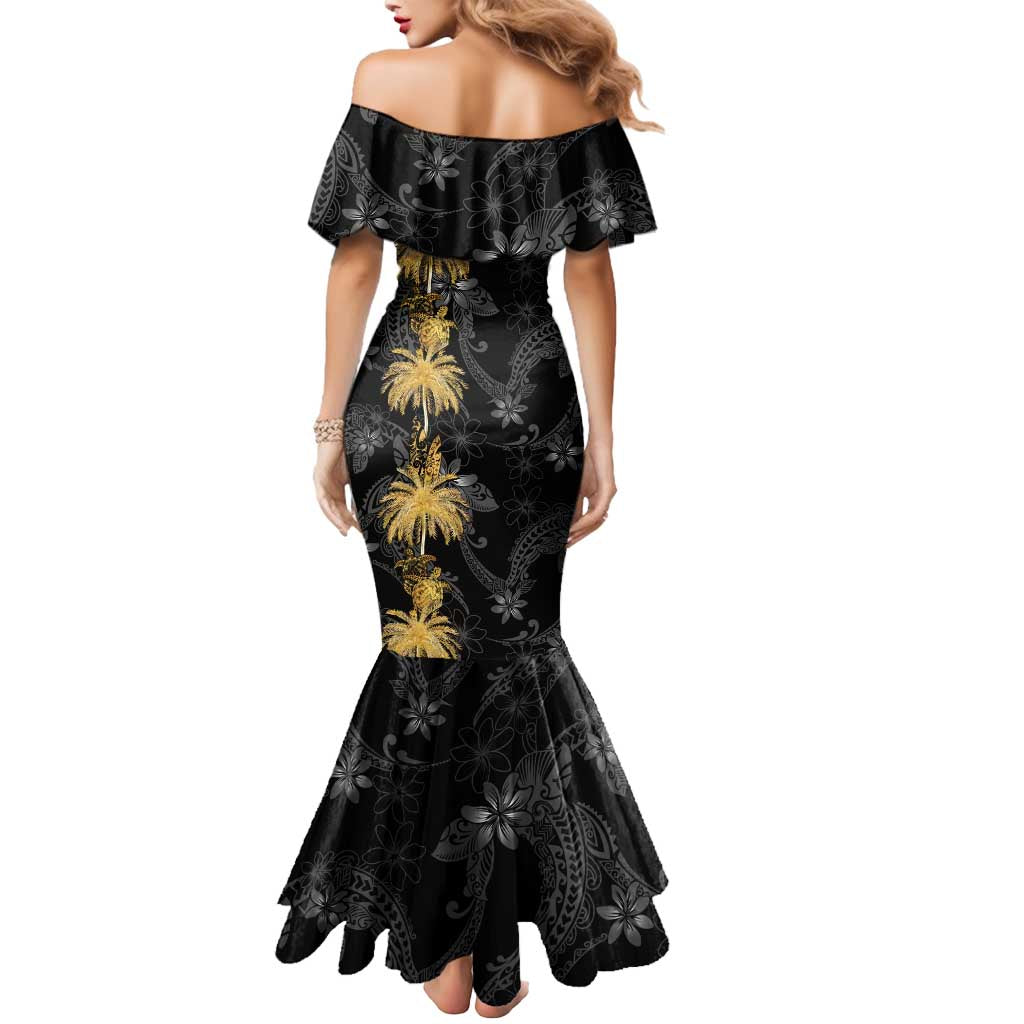 Hawaiian Honu And Surfboards Mermaid Dress Gold Style - Polynesian Pride
