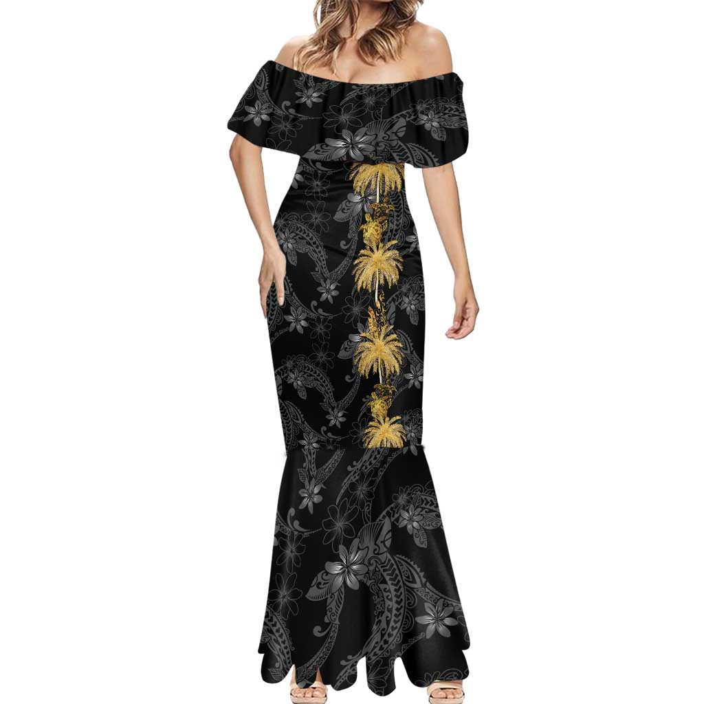 Hawaiian Honu And Surfboards Mermaid Dress Gold Style - Polynesian Pride